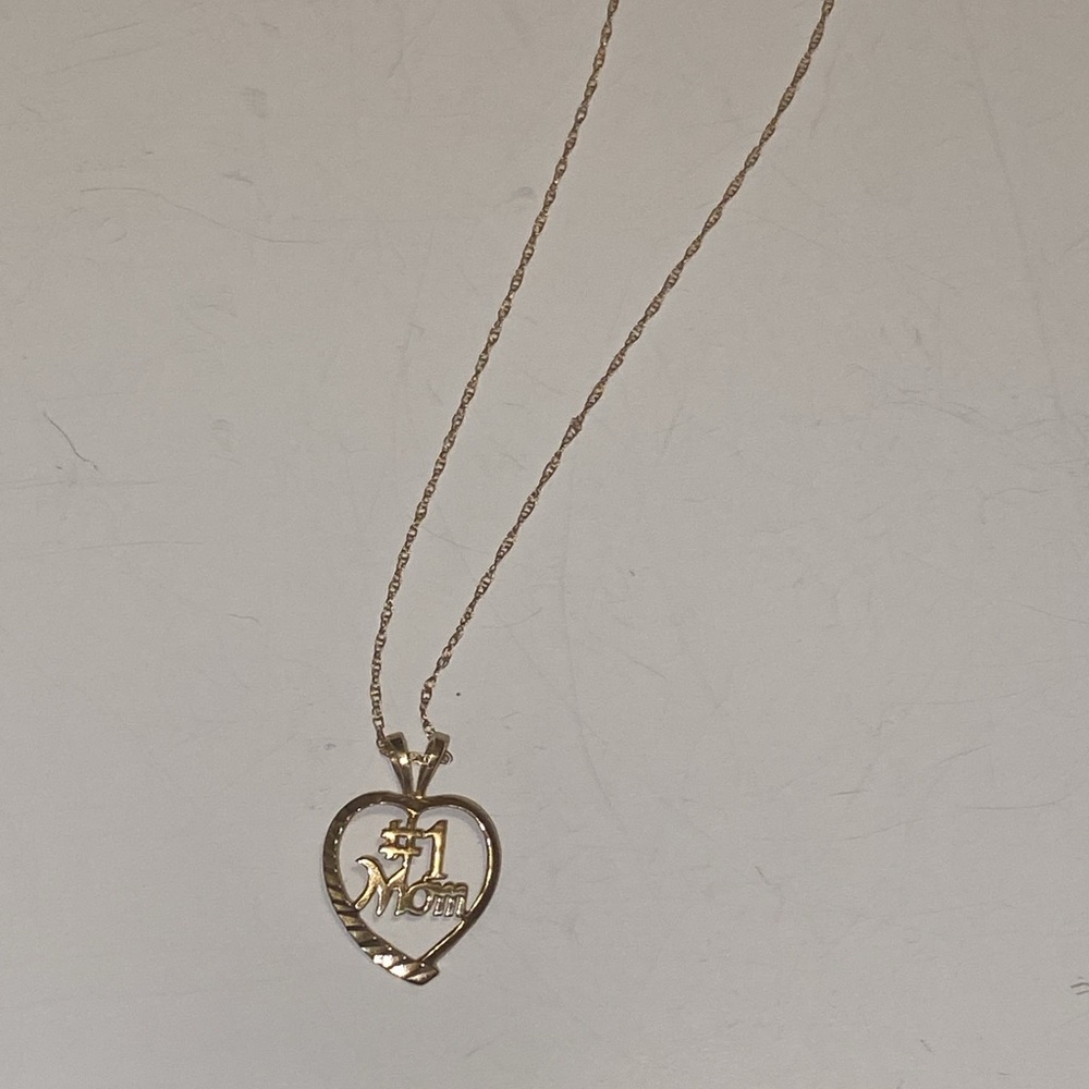14K SOLID YELLOW GOLD #1 MOM HEART PENDANT & SOLID GOLD CHAIN SIGNED AURAFIN - Picture 12 of 16